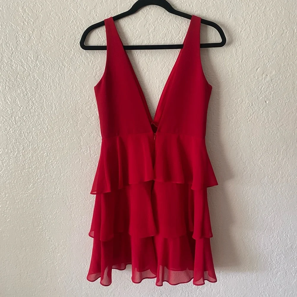 Privacy Please Hacienda Mini Dress Size S Red Tiered Plunge Neckline Party